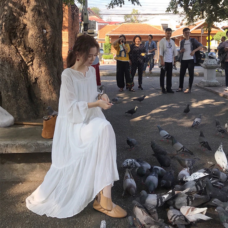 Đầm Voan Dáng Rộng Tay Dài Phong Cách Retro Pháp Hàn Quốc Thời Trang Xuân Thu Dành Cho Bạn Nữ @ -