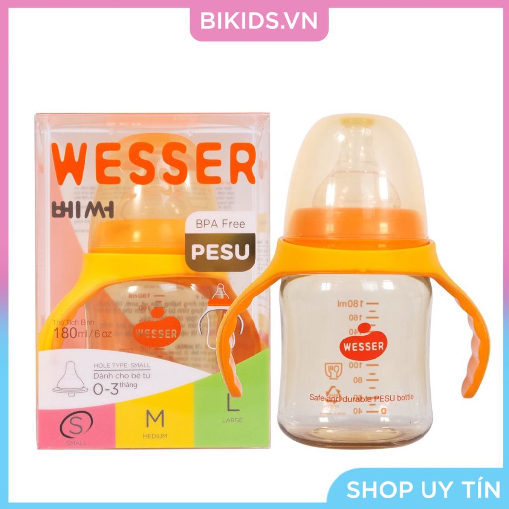 Bình sữa Wesser PESU cổ rộng có tay cầm