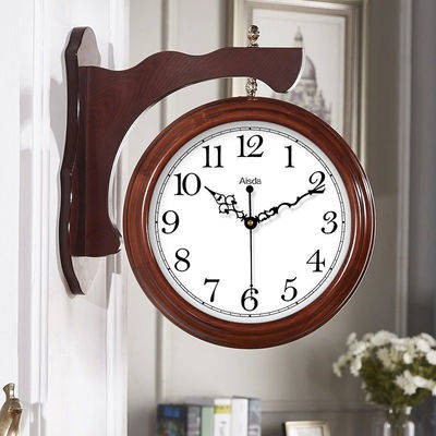 Đồng hồ treo tường, phòng khách hai mặt, nhà, câm, châu Âu, đồng hồ, Trung Quốc mới, bàn gỗ rắn, hiện đại sáng tạo, đơn