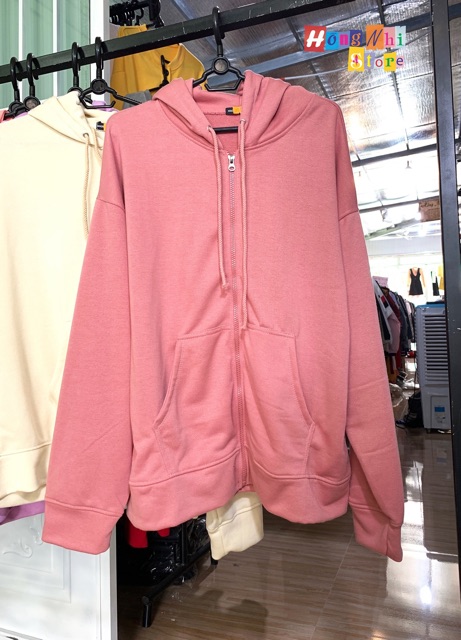 Áo Khoác Hoodie Zip Trơn Oversize Ulzzang Unisex Hoodie Dây Kéo Màu Hồng Ruốc Dáng Rộng - MM | BigBuy360 - bigbuy360.vn