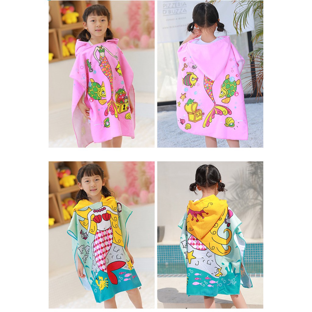 Áo Choàng Tắm Có Nón In Hình Hoạt Hình Công Chúa Băng Giá Hello Kitty Dành Cho Bé Gái