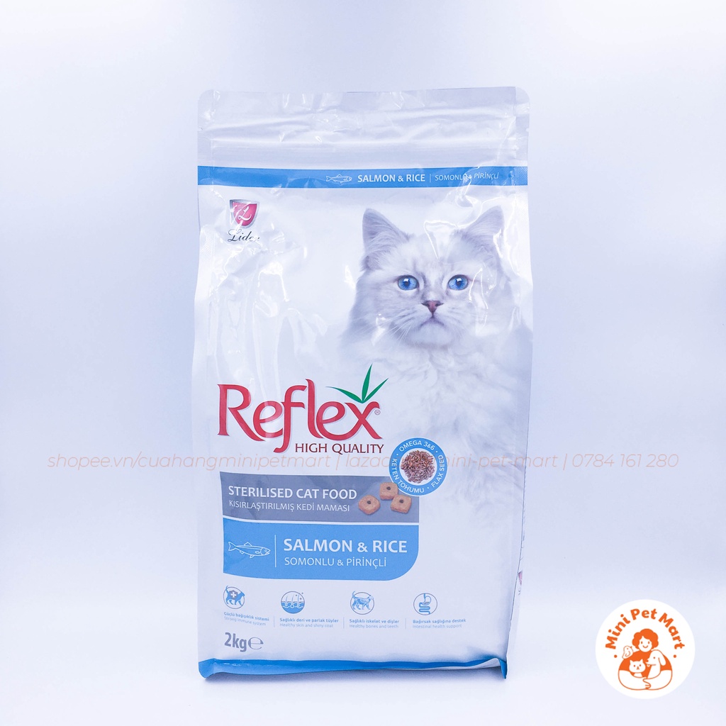Thức ăn hạt cho mèo có hệ tiêu hoá nhạy cảm REFLEX STERILISED CAT FOOD 2kg - Vị cá hồi và cơm