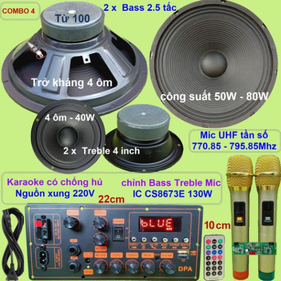 Combo loa kéo 2.5 tấc đôi CS8673E 130W - Karaoke có chống hú – chỉnh Bass Treble Micro – nguồn xung 220V