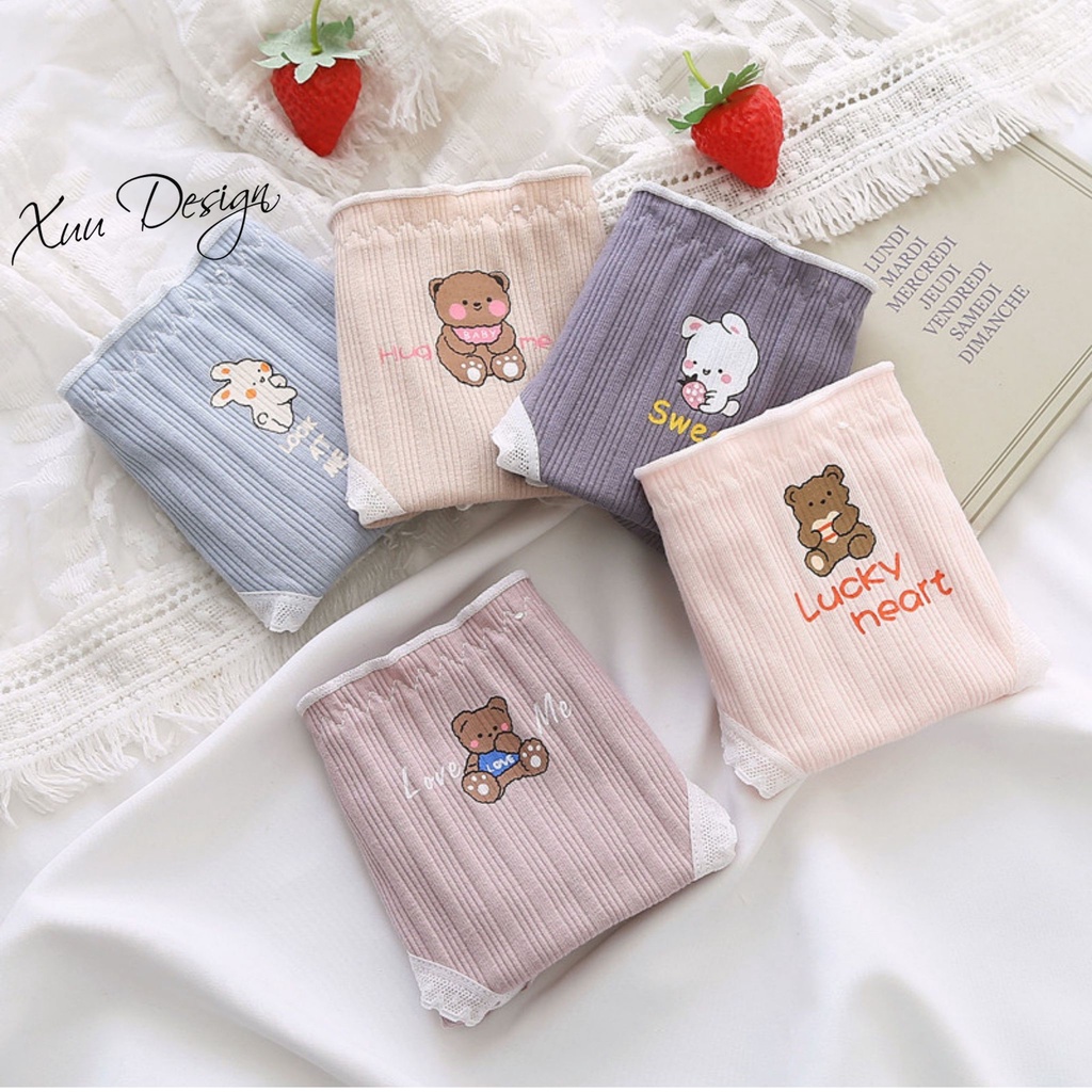 Quần lót nữ cotton hình thú phối ren viền dễ thương XUU QC90