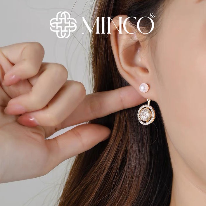 Bông Tai Nữ Minco Accessories Vòng Tròn Nạm Đá Hạt Ngọc Trai Nhân Tạo phụ kiện thời trang nữ đẹp BT225
