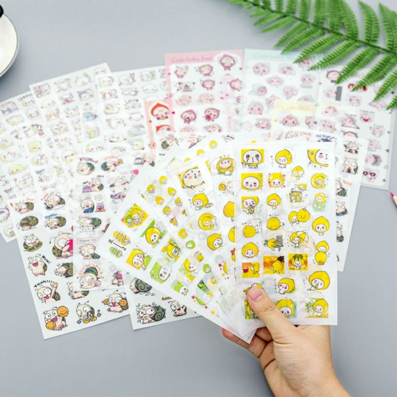 Sét 6 tờ sticker hình dán trang trí sổ dễ thương/ Miếng dán sticker động vật hoạt hình cute giá sỉ rẻ