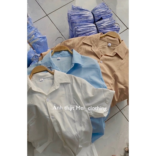 [Ảnh thật/video] Áo sơmi trơn cộc tay ĐÍNH DÂY BÊN lạ mắt