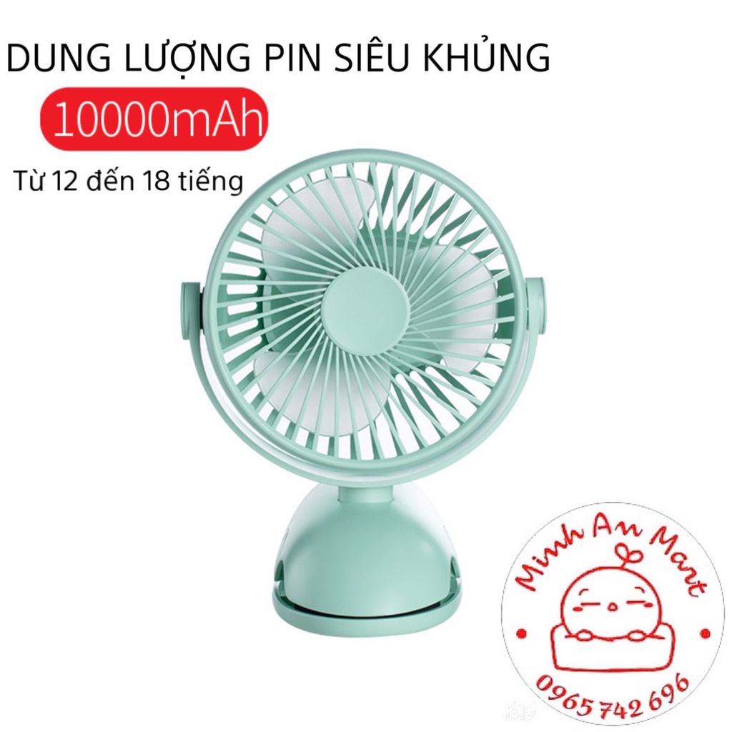 Quạt kẹp xe đẩy, kẹp bàn pin 10.000mah cao cấp bảo hành 12 tháng