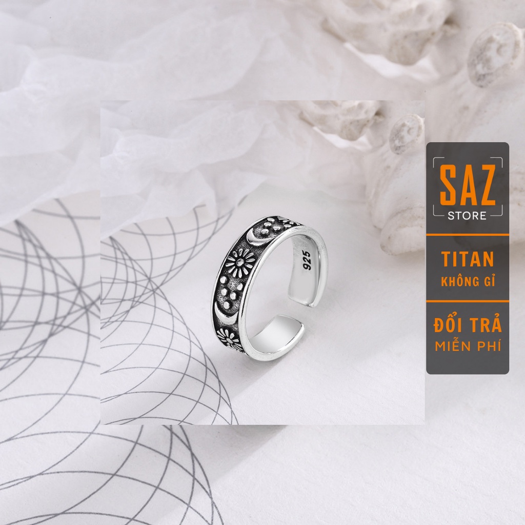 Nhẫn nam nữ tròn Unisex màu đen Thời trang SAZ chất liệu Titan đẹp đơn giản - Nhẫn Sun &amp; Moon