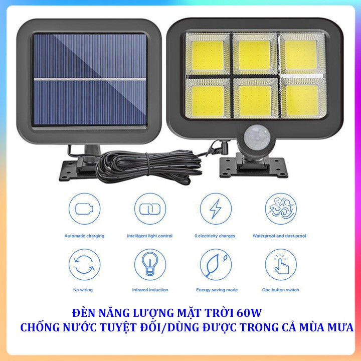 Đèn năng lượng mặt trời 60 W,Chống nước, dùng trong cả mùa mưa, đèn năng lượng mặt trời có điều khiển