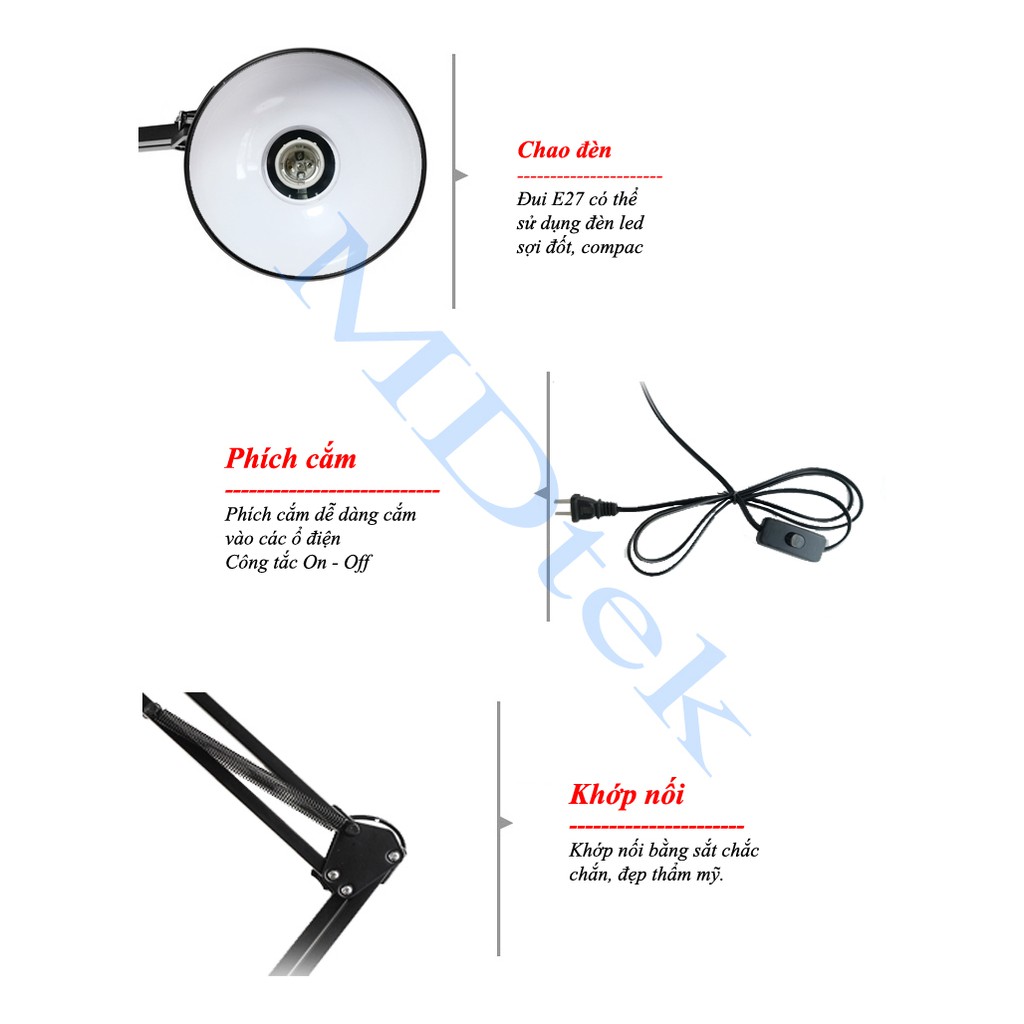 Đèn bàn kẹp kỹ thuật PIXAR 82cm học tập, làm việc  + Tặng 1 bóng led 7W