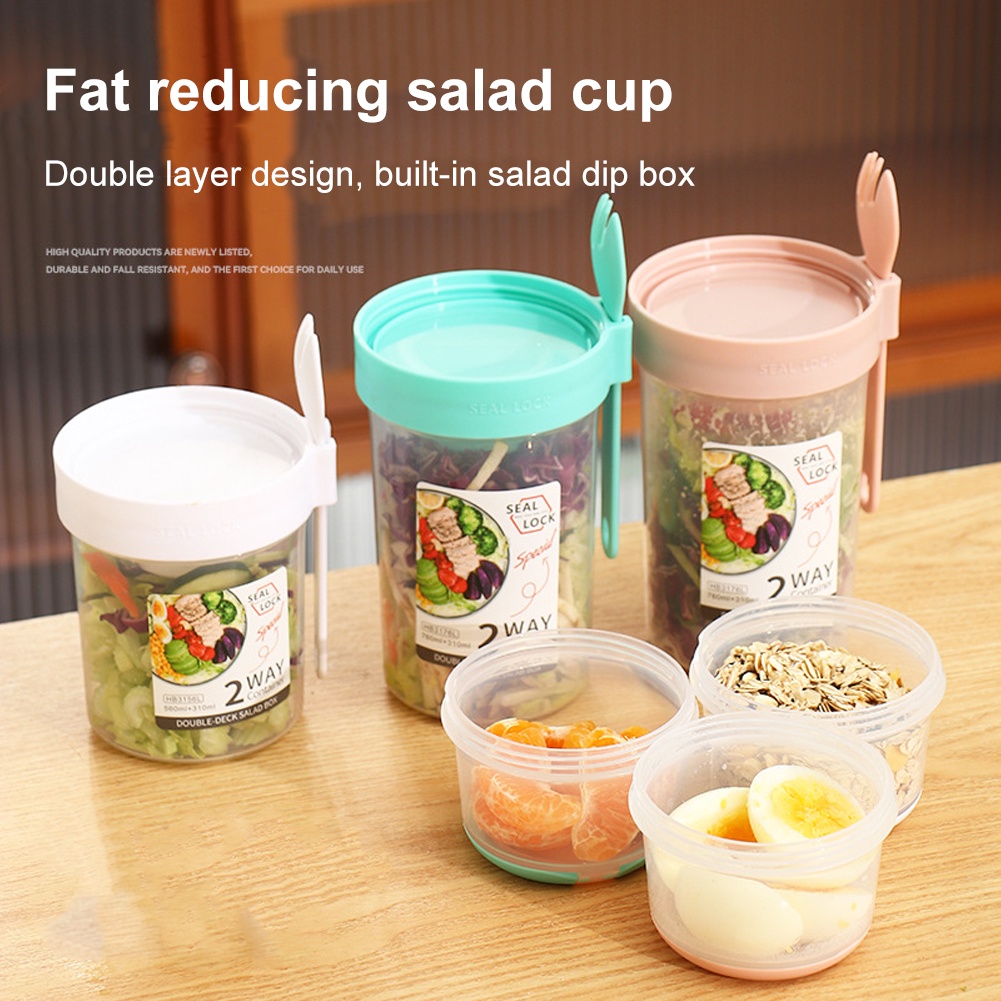 Cốc đựng salad EELHOE 310ml+560ml/310ml+760ml ngăn đôi chống rò rỉ nhỏ gọn đa dụng