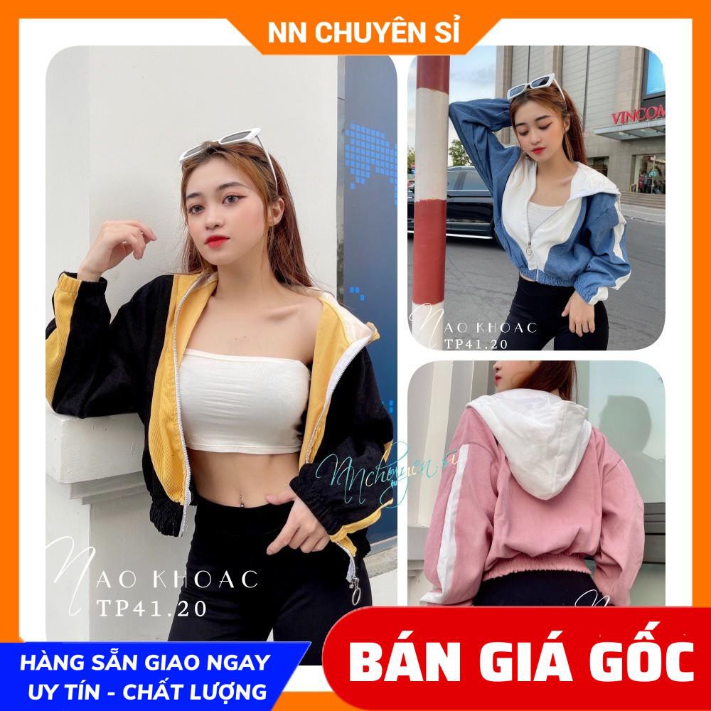 Áo khoác nữ chống nắng chất kaki nhung gân tăm phối màu thêu họa tiết dễ thương TP41