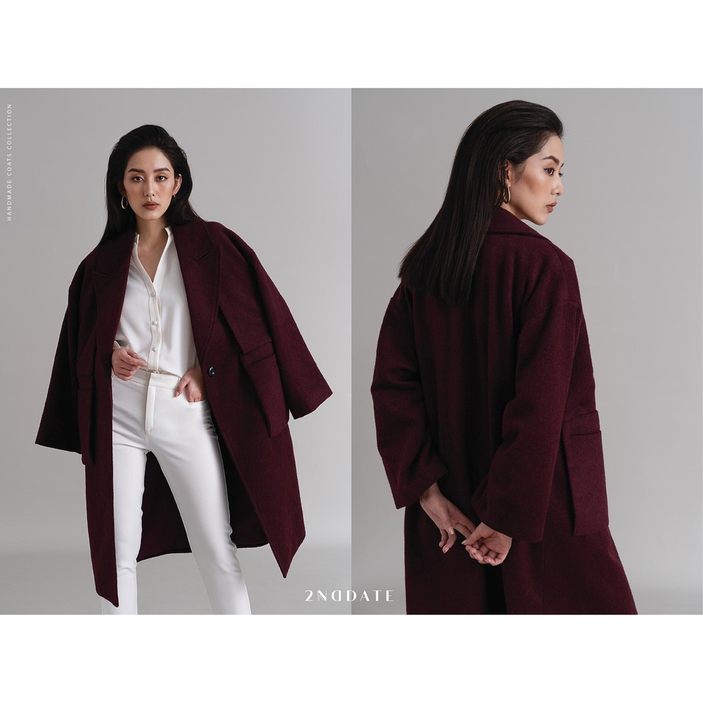 Áo khoác nữ dáng dài bigsize Burgundy 2NDDATE CO003BF