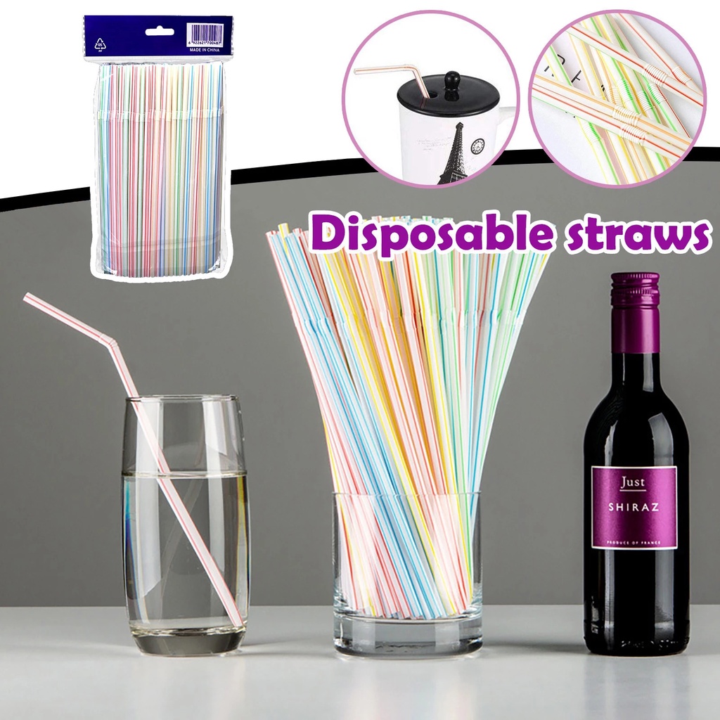 Set 100 Ống Hút Nhựa Cong Nhiều Màu Sắc
