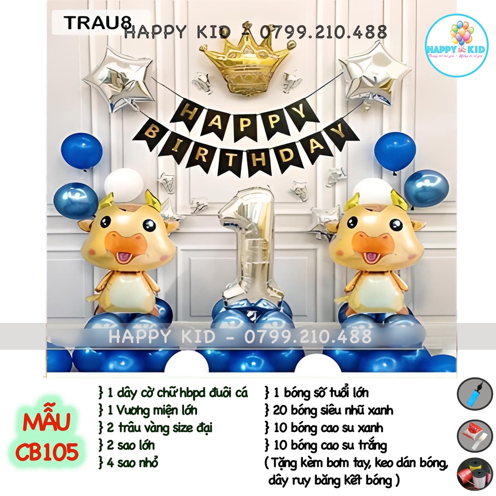 Bóng trâu vàng size đại 80cm trang trí sinh nhật thôi nôi tuổi con trâu trang trí sinh nhật bé trai bé gái