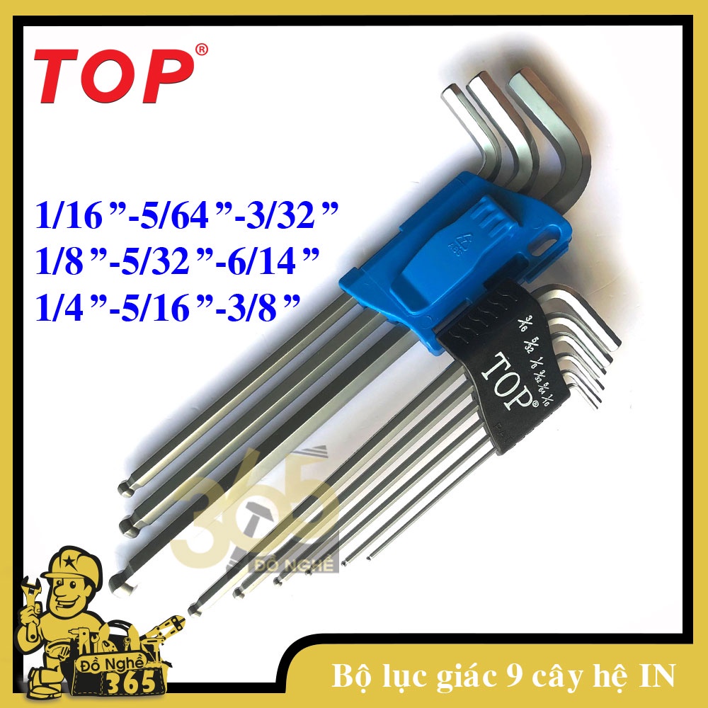 Bộ lục giác 9 cây hệ Inch 1/16" - 3/8" Top