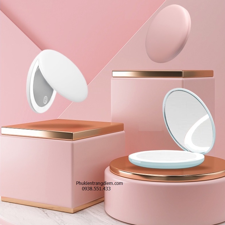 Gương Gập Đèn LED Mini Cầm Tay Bỏ Túi Xách - Dùng Pin [Cực Xinh]