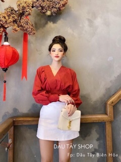Áo cổ chéo bo eo