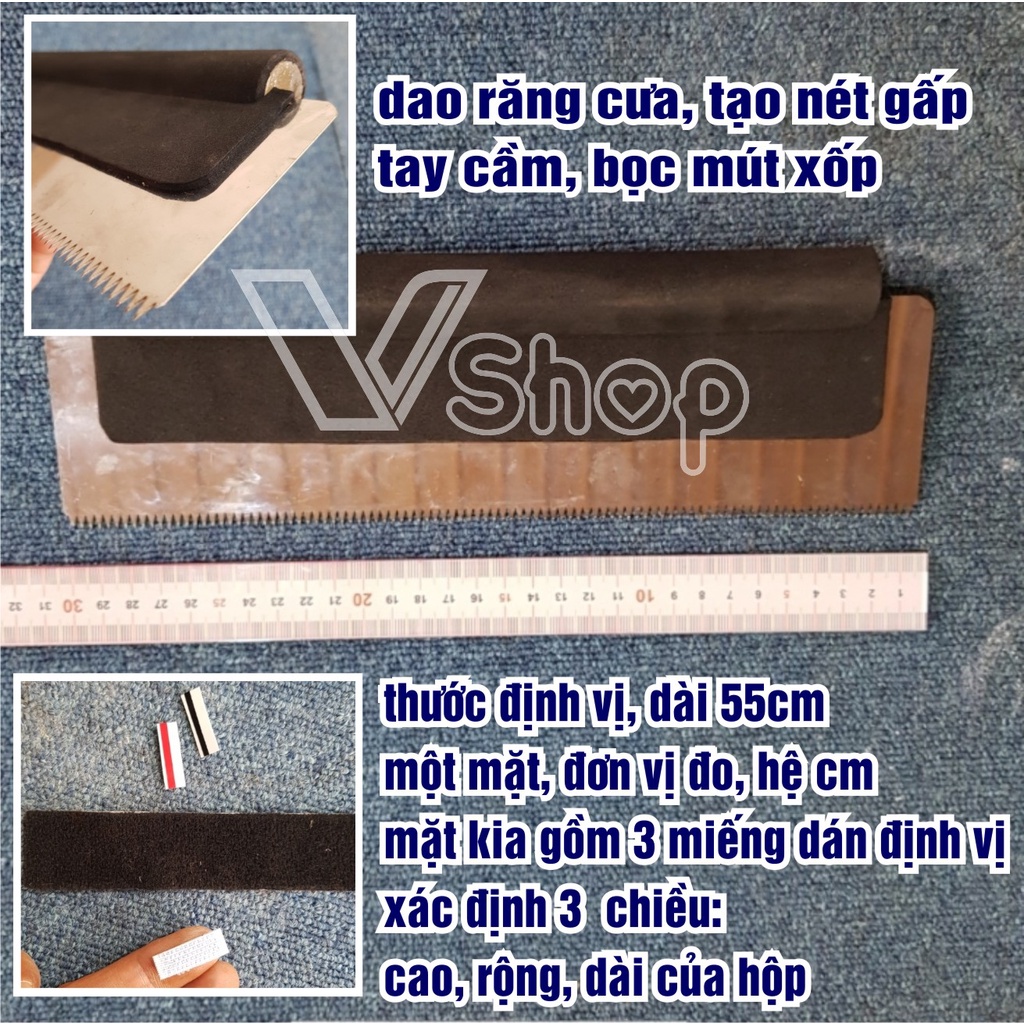 Dao răng cưa, thước định vị. dụng cụ tự làm hộp giấy carton, gói hàng.