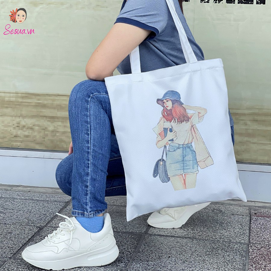 [Túi Thiết Kế-Fullbox quà tặng] Túi TOTE vải Canvas đeo vai phong cách hàn quốc, form unisex vintage - Girl cá tính