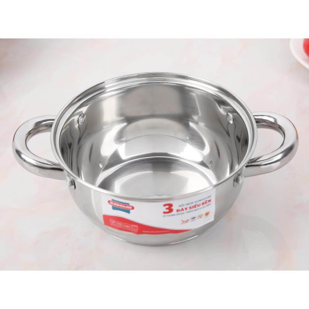 NỒI INOX 3 ĐÁY SUNHOUSE ĐỦ SIZE 16/20/24/26CM