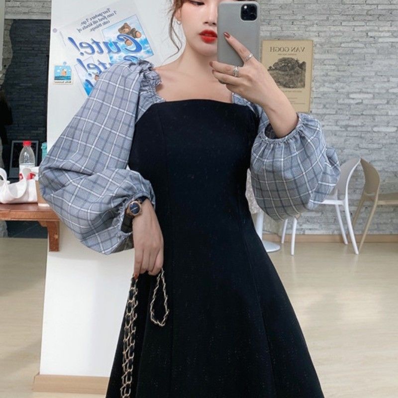 Đầm Ngắn Kẻ Sọc Caro Phong Cách Pháp 2021 Thời Trang Xuân Thu