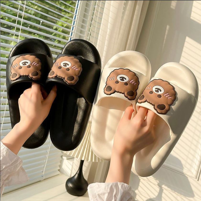 [HCM] Dép Quai Ngang Nữ Bear Đế Rãnh Tròn In Hình Mặt Gấu