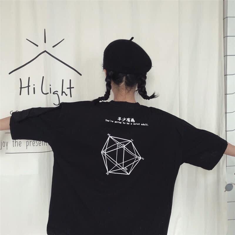 [ Ảnh thật ] Áo thun tay lỡ phông rộng họa tiết in lục giác hình học - Unisex nam nữ đều mặc được