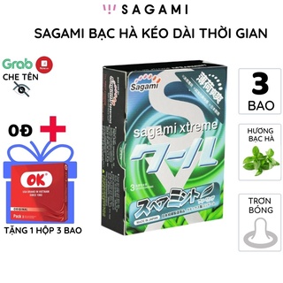 Bao cao su Sagami xtreme Spearmint Hương bạc hà Hộp 3 chiếc kéo dài thời gian chống tuột