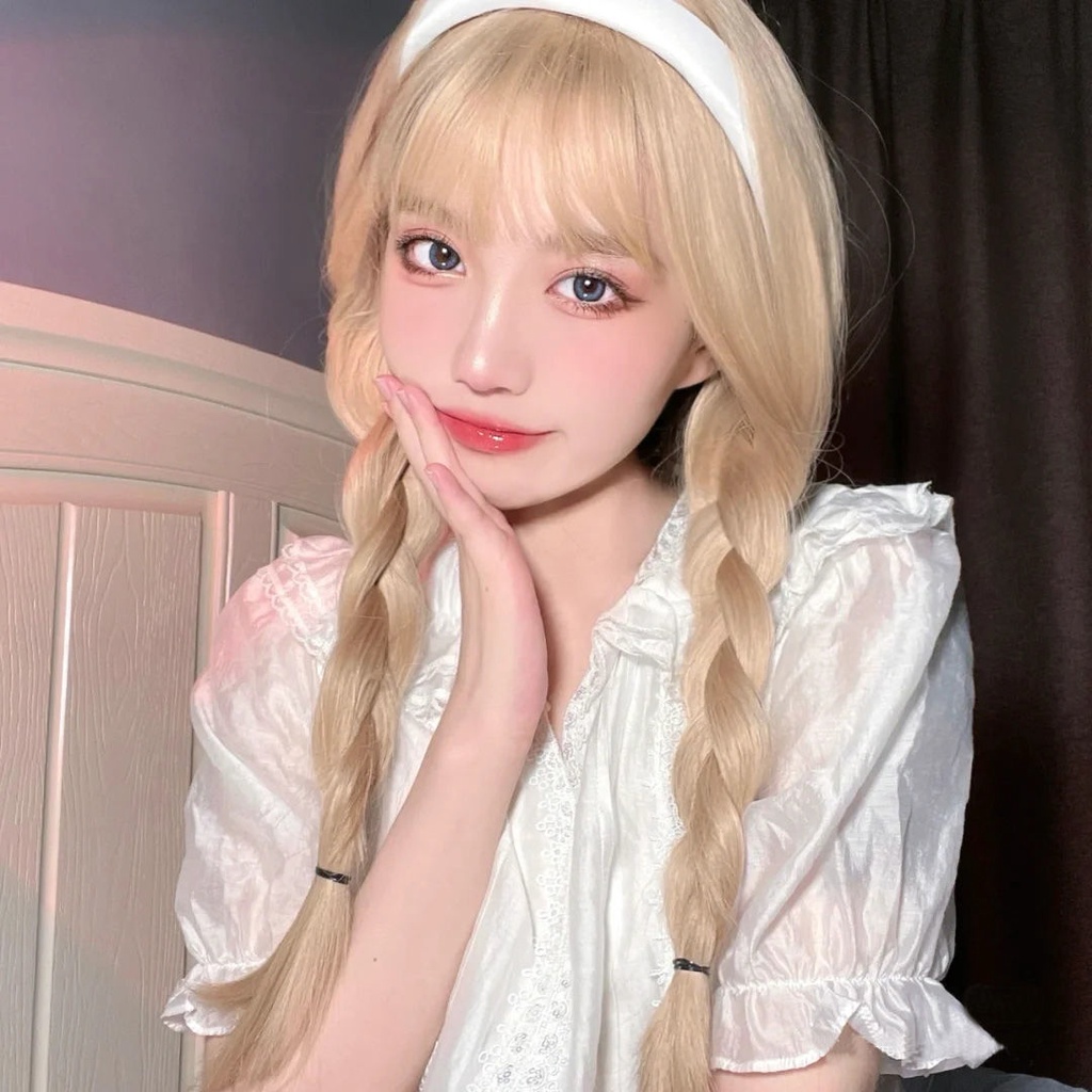 Tóc Giả Lolita Thẳng Dài Trung Bình Màu Vàng Bạch Kim Thời Trang Cho Nữ