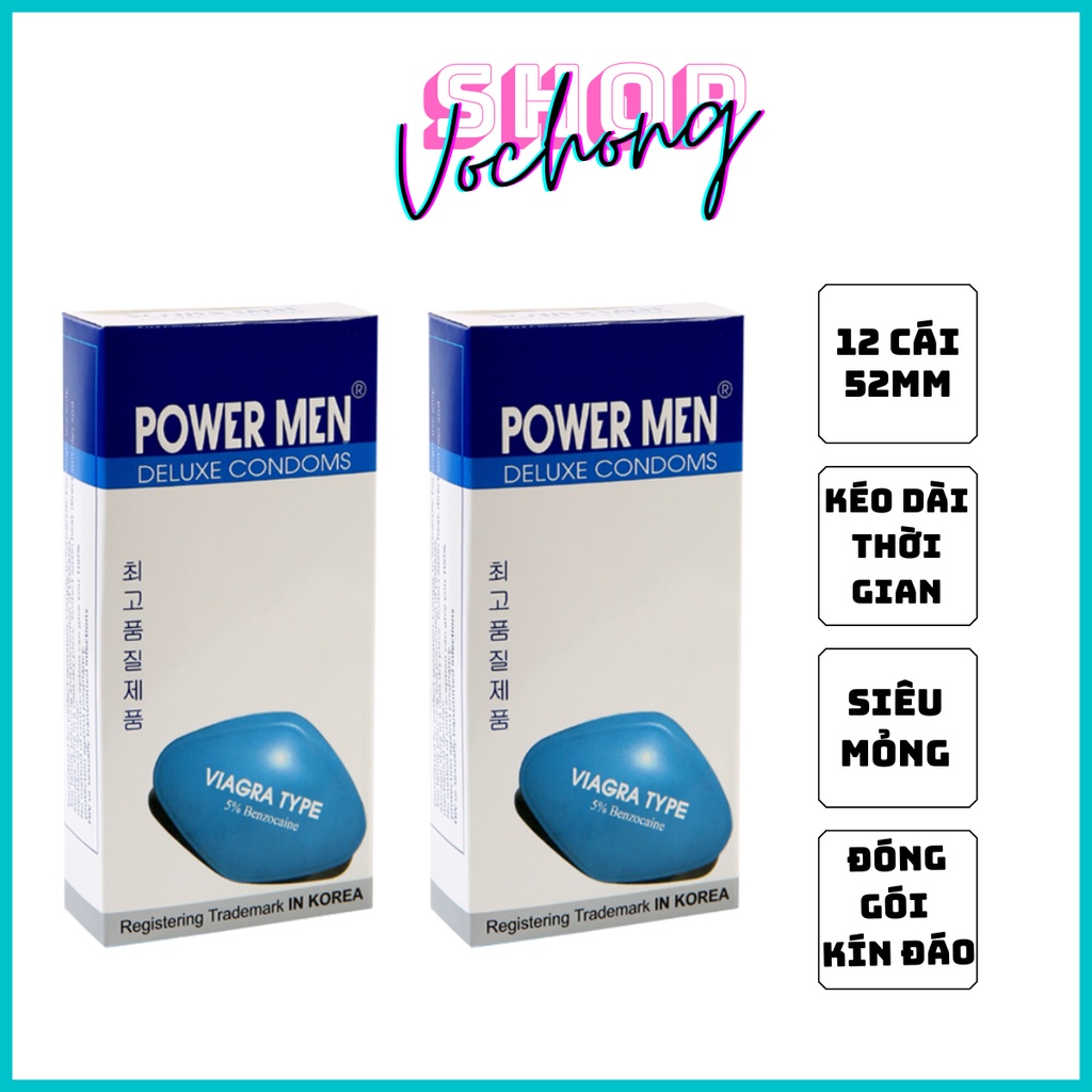 Bao cao su siêu mỏng PowerMen Viagra hộp 12 cái