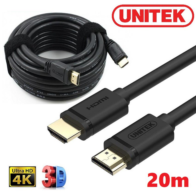 Cáp HDMI 2 đầu Unitek 20m độ phân giải cao, chống nhiễu cực tốt,  hỗ trợ video 3D, Full HD 4096 x 2160