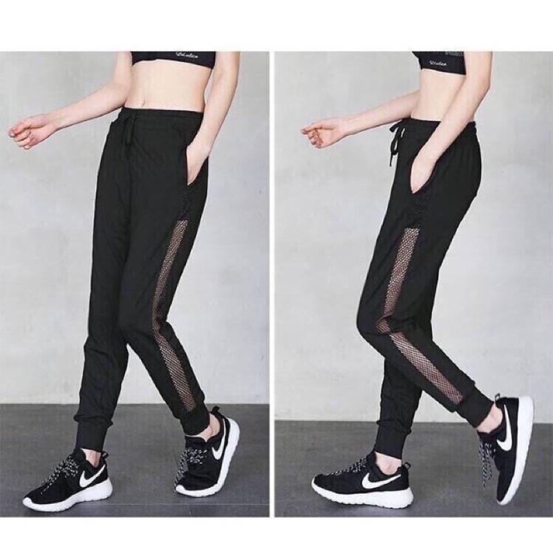 Quần jogger nữ phối lưới viền 2 bên