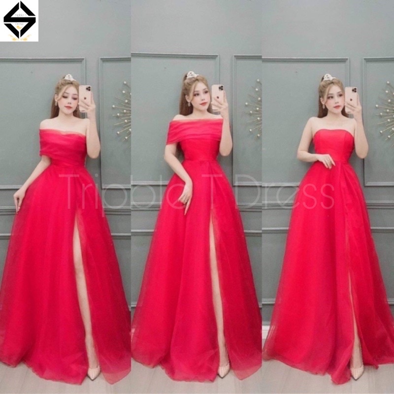 Đầm maxi dự tiệc dạ hội xẻ đùi mặc dc 3 kiểu TRIPBLE T DRESS - size M/L - MS214V