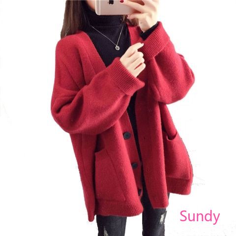 Áo Khoác Cardigan Dệt Kim Dáng Rộng Thời Trang Thu Đông Xinh Xắn Cho Nữ