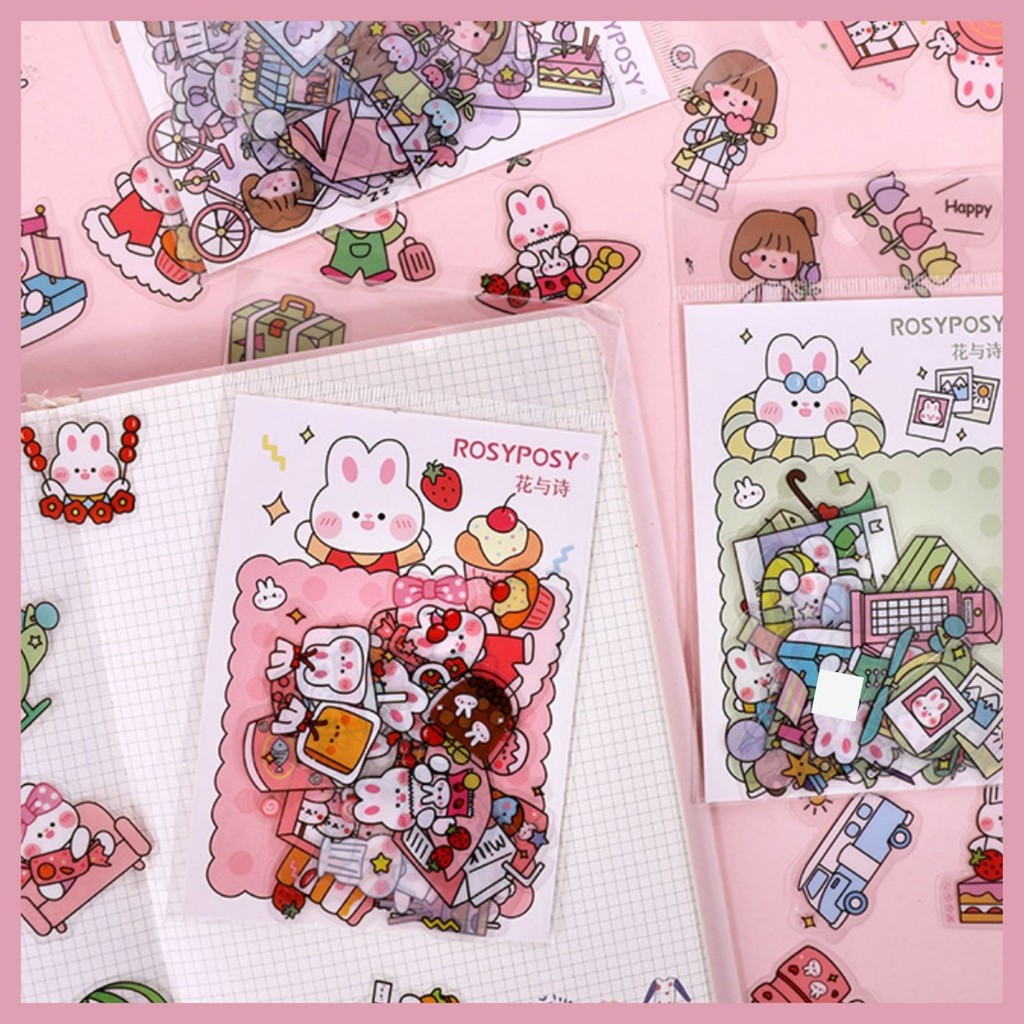 TÚI STICKER TRONG SUỐT BUNNY LITTLE GIRL CUTE 3 MẪU SIÊU XINH