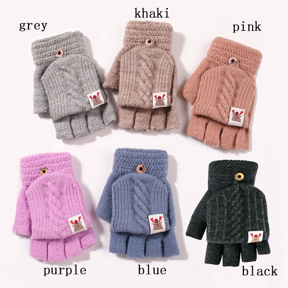 Găng tay vải bông dệt kim hở nửa ngón tay giữ ấm mùa đông thời trang cho nữ