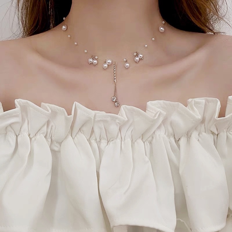 Vòng cổ Đính Đá Và Ngọc Trai Thời Trang Dành Cho Nữ