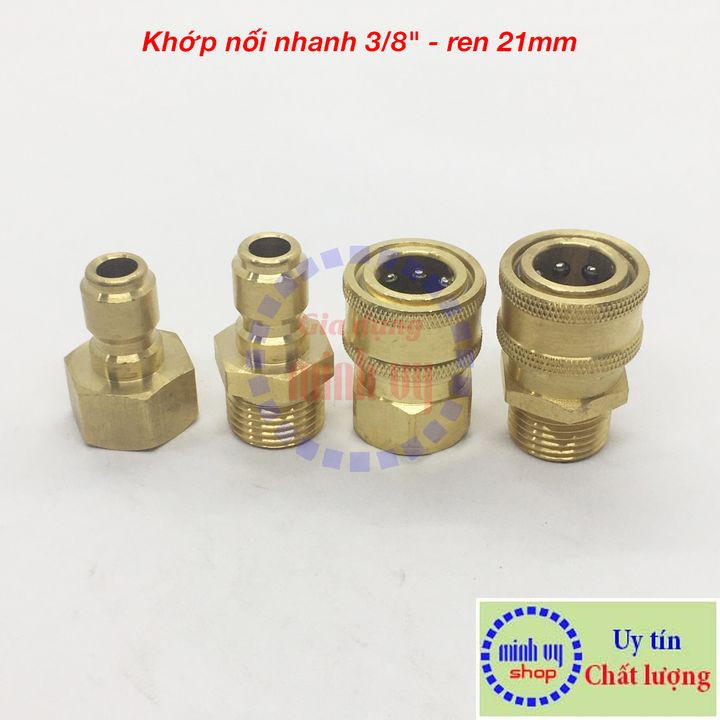 Khớp nối nhanh 3/8" ren 21mm dùng cho máy rửa xe siêu cao áp - máy rửa xe mini gia đình