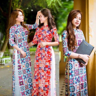 Áo Dài Cô Ba Sài Gòn Hoạ Tiết Đẹp Cao Cấp MSNN1616