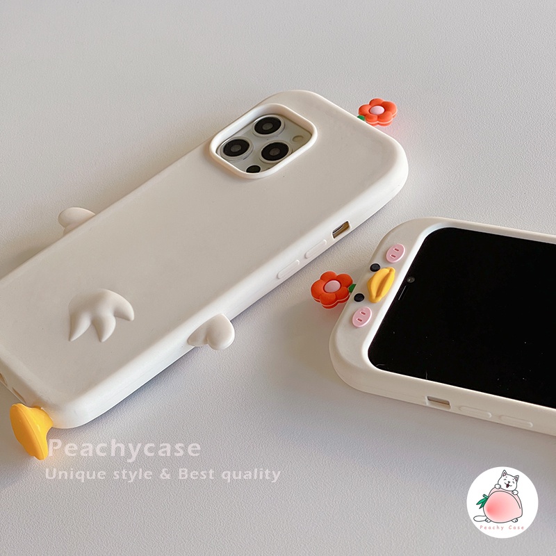 Ốp Điện Thoại Silicone Mềm Họa Tiết Vịt Hoa 3D Cho iPhone 14 13 12 Pro Max 11 Xr Xs Max X 7 8 Plus 6