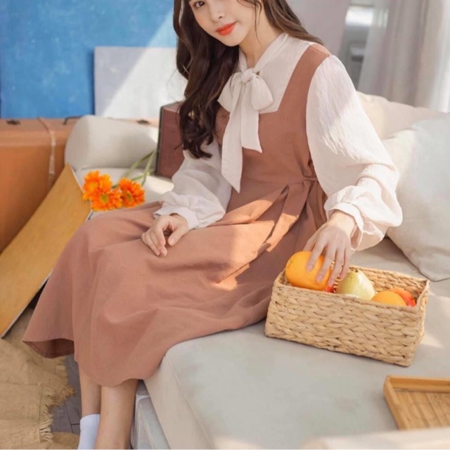 ĐẦM NÂU NƠ CỔ VINTAGE