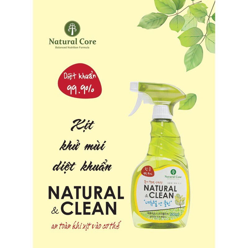 Xịt Khử Mùi Diệt Khuẩn Bảo Vệ Sức Khỏe Cả Gia Đình Và Vật Nuôi Natural Core Natural Clean