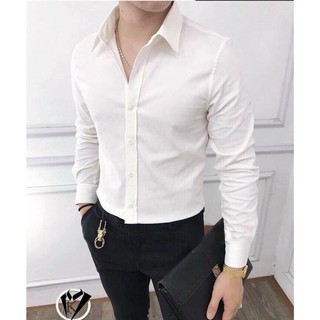 [Free ship 50k] Áo sơ mi nam màu trắng, đen, trơn dài tay chất cotton mềm mịn