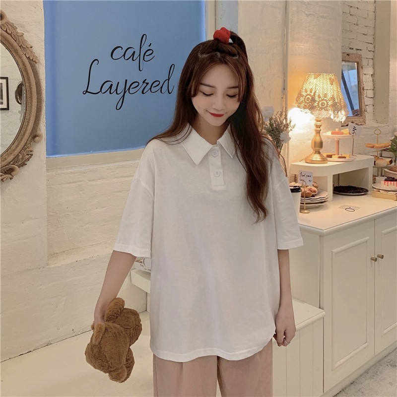Áo polo nữ I Áo phông, thun có cổ I unisex dáng rộng cotton basic cực xinh | BigBuy360 - bigbuy360.vn