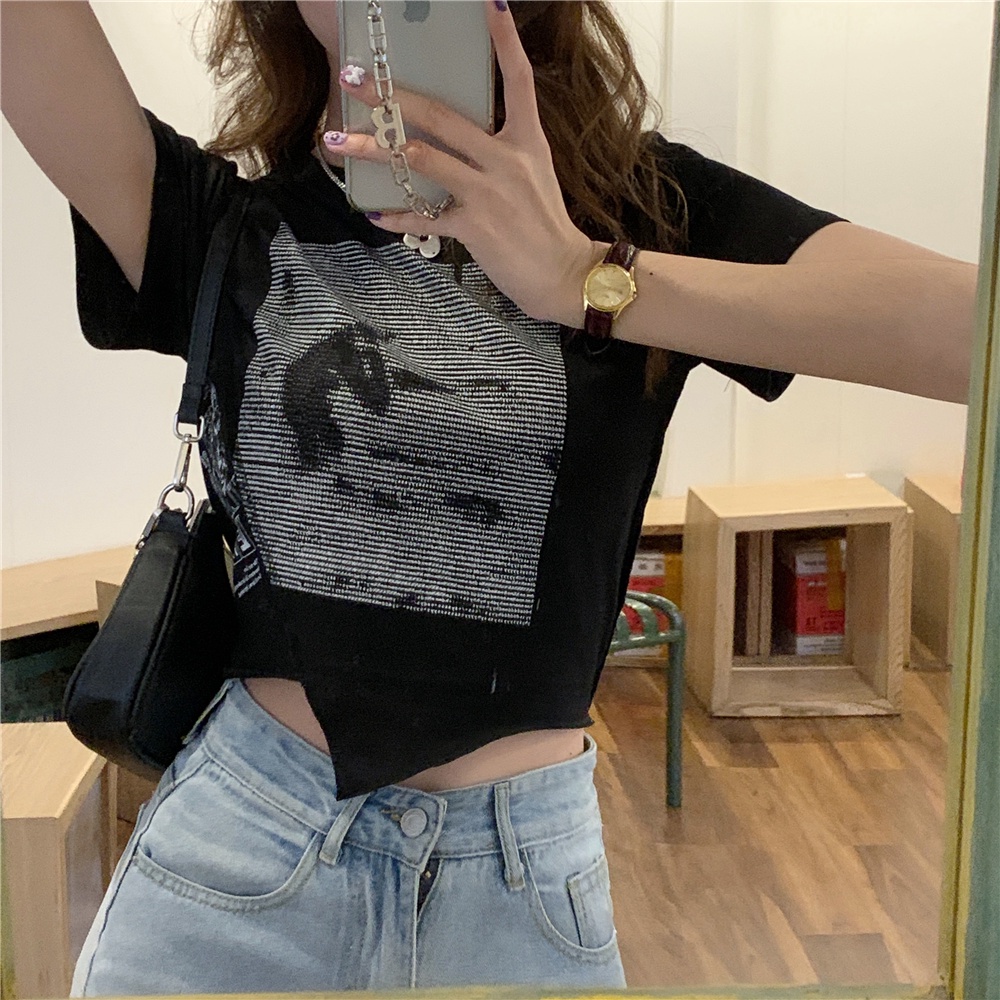 NRVP Áo thun tay ngắn dáng ôm phong cách Hàn Quốc thời trang mùa hè cho nữ