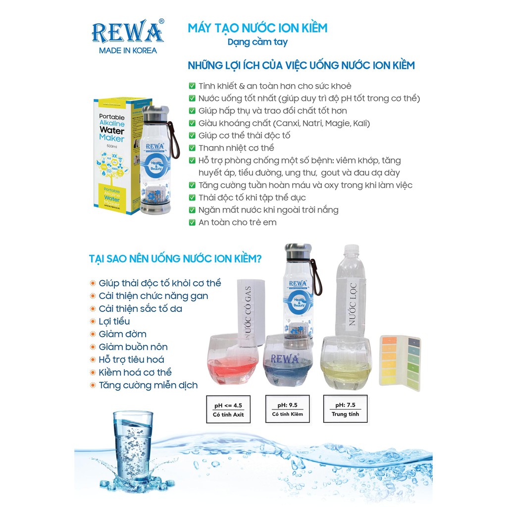 Máy tạo nước kiềm cầm tay REWA RW-AK-1700 CHÍNH HÃNG