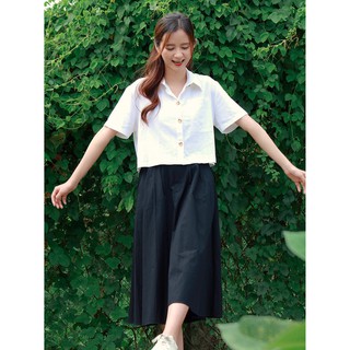 Áo sơ mi linen nữ croptop lửng basic vintage Ulzzang