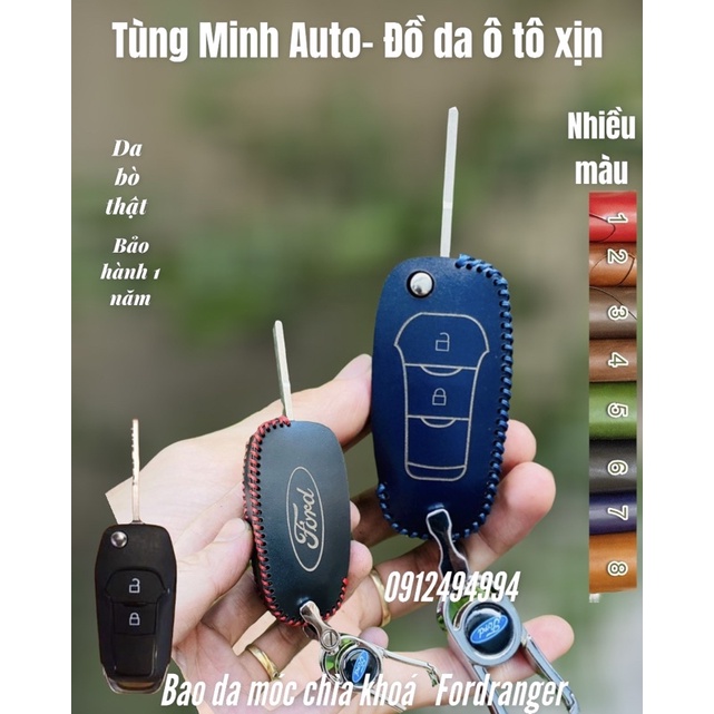 ( Da bò thật) Bọc Chìa Khóa FORD Ranger WT 14-17, XLS, XLT 18-20 chìa gập, ốp chìa khoá xe hơi